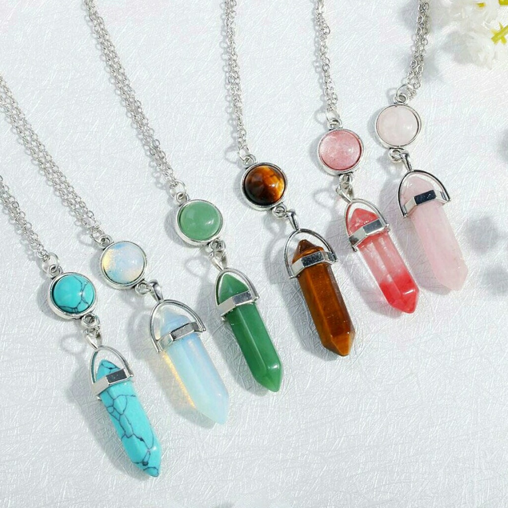 Red Agate Stone Bullet Shape Silvertone Necklace - Picture 3 of 5